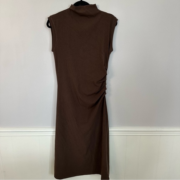 OGL Women’s Mockneck Tucks Midi-Dress Cap Sleeve in Hazelnut Coco Sz L NWT - Picture 10 of 10